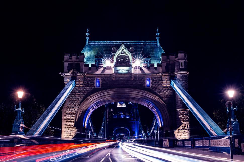 Free Image of A bridge with lights on it 