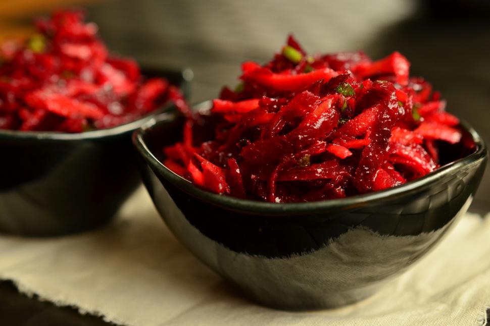 Free Image of A bowl of shredded beets 