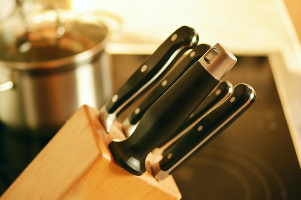 Free Image of A knife block with a set of knives 
