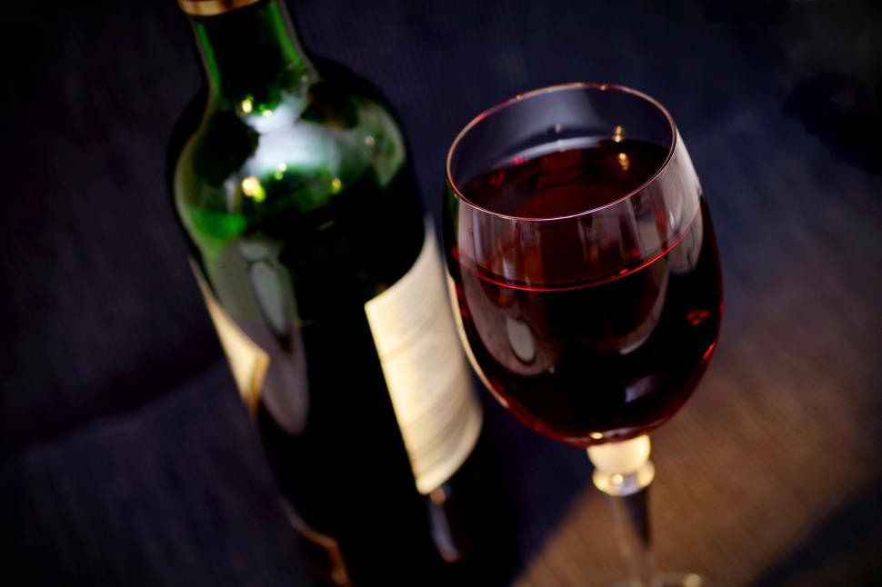 Free Image of Wine Bottle & Glass Free Stock Photo 