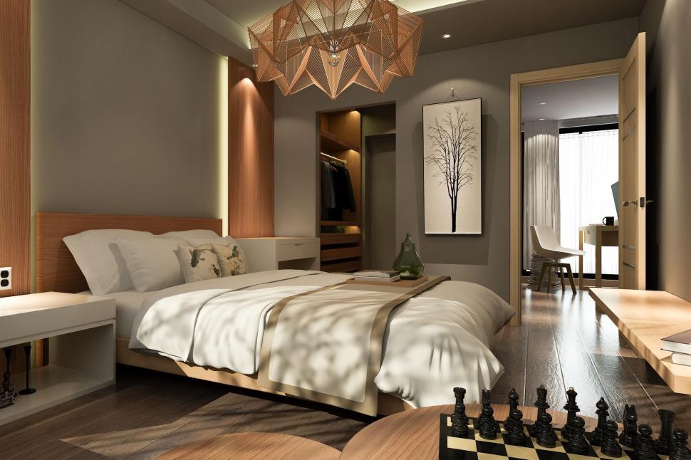 Free Image of A bedroom with a chess board and a chess board 