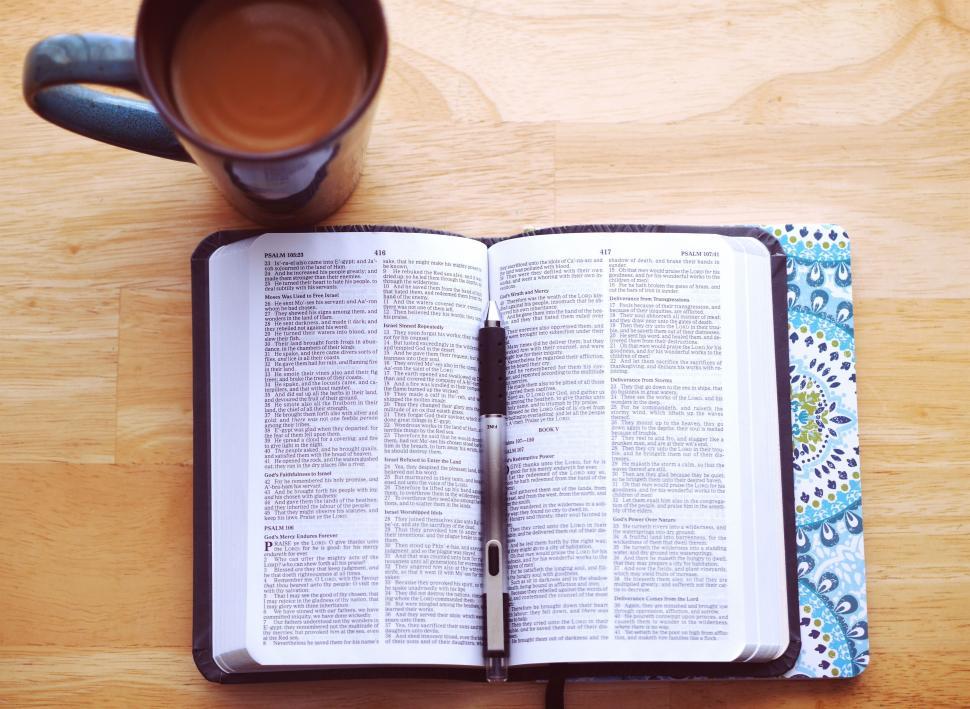 Free Image of A bible and a cup of coffee 