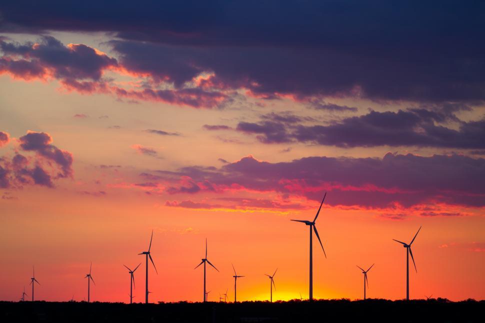 Free Image of A group of windmills in a field 