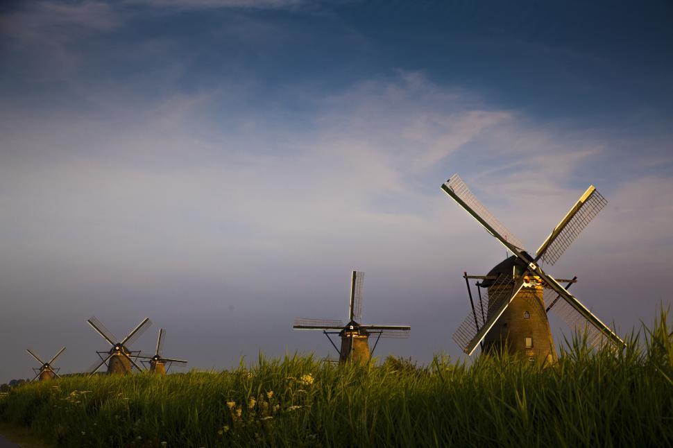 Free Image of A group of windmills in a field 