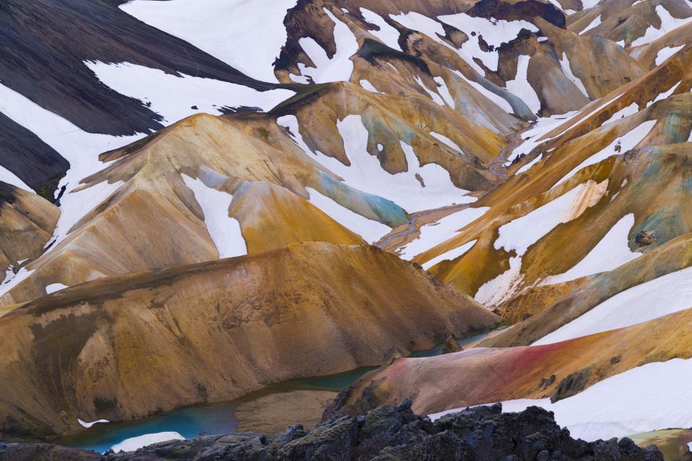 Free Image of A colorful mountains with snow 