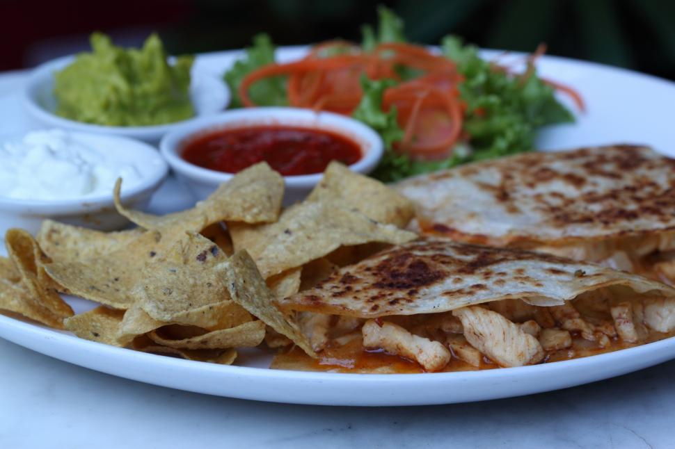 Free Image of White Plate With Quesadillas and Salsa 