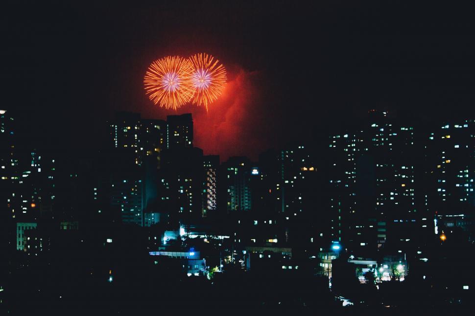 Free Image of Fireworks in the sky over a city 