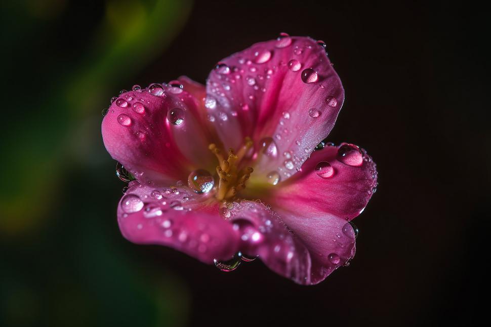 Free Image of A pink flower with water droplets on it 