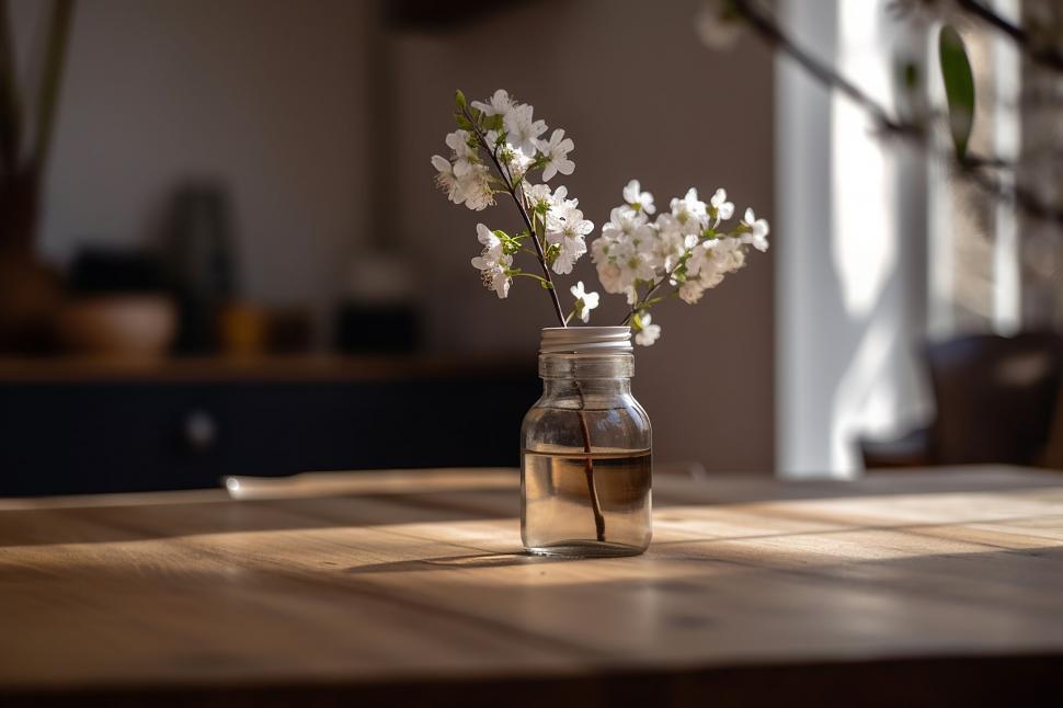 Free Image of A small glass jar with white flowers in it 