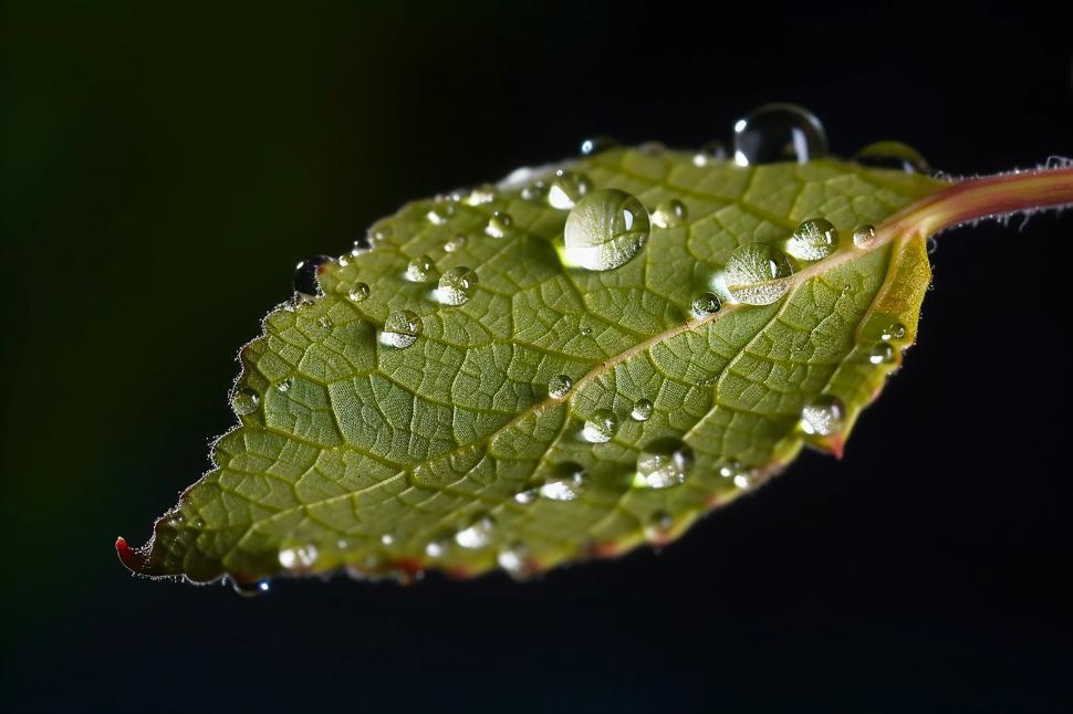 Free Image of A close up of a leaf with water droplets 