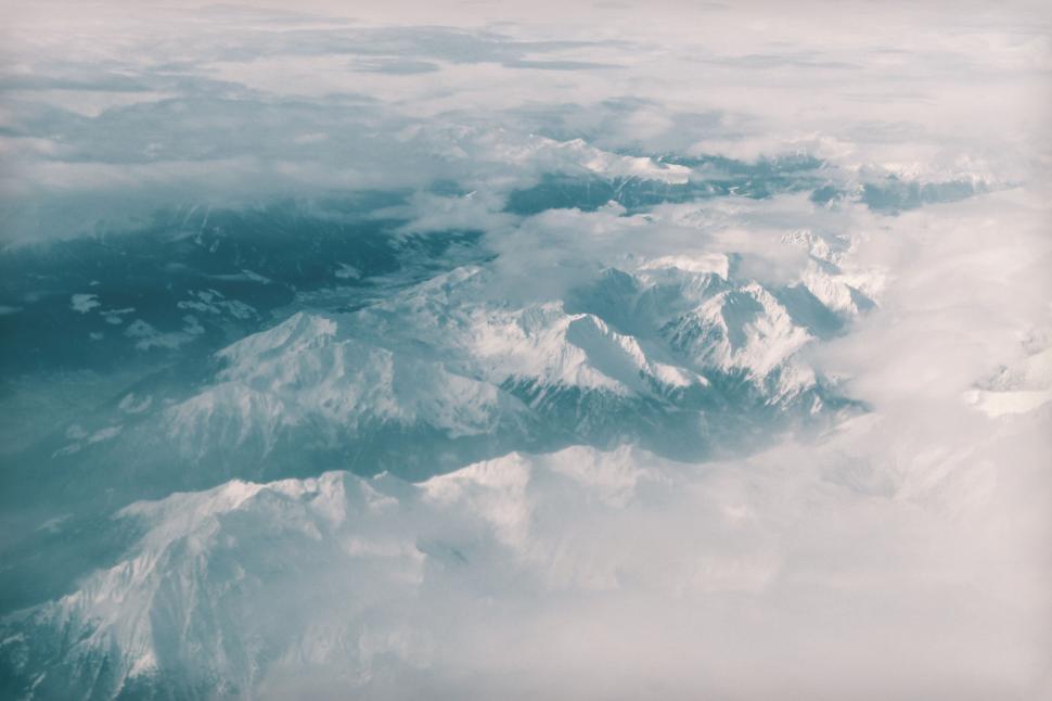 Free Image of A aerial view of snowy mountains 