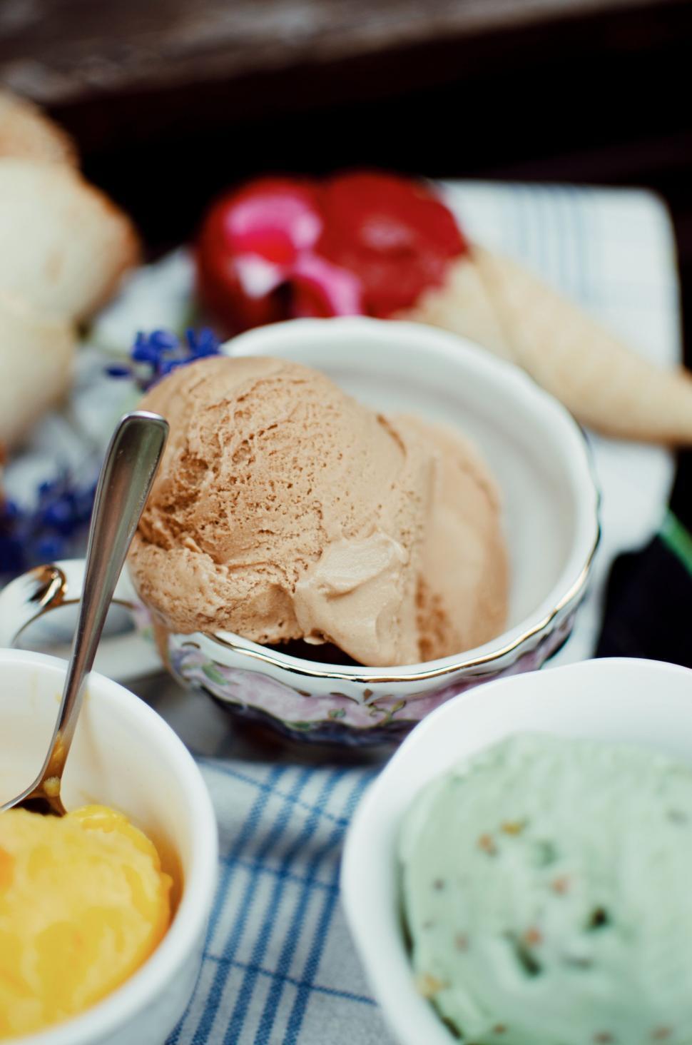 Free Image of A bowl of ice cream with spoons 