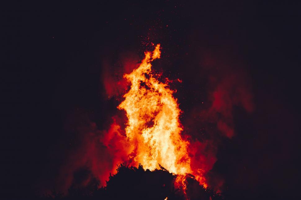 Free Image of A fire with smoke and trees in the background 