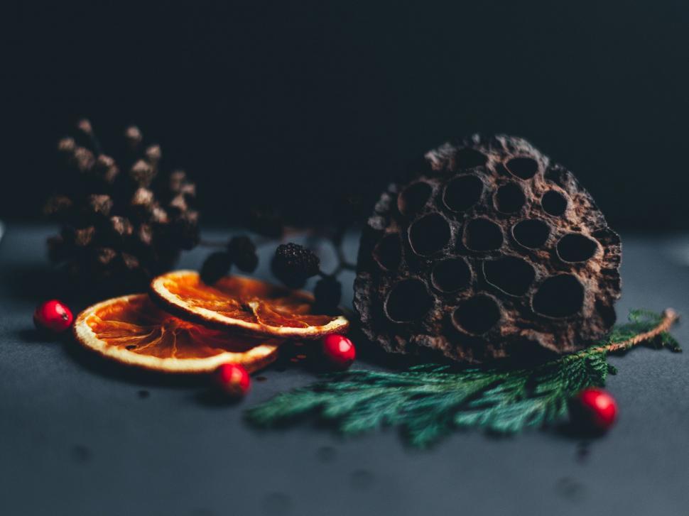 Free Image of Dried orange slices and pine cones 
