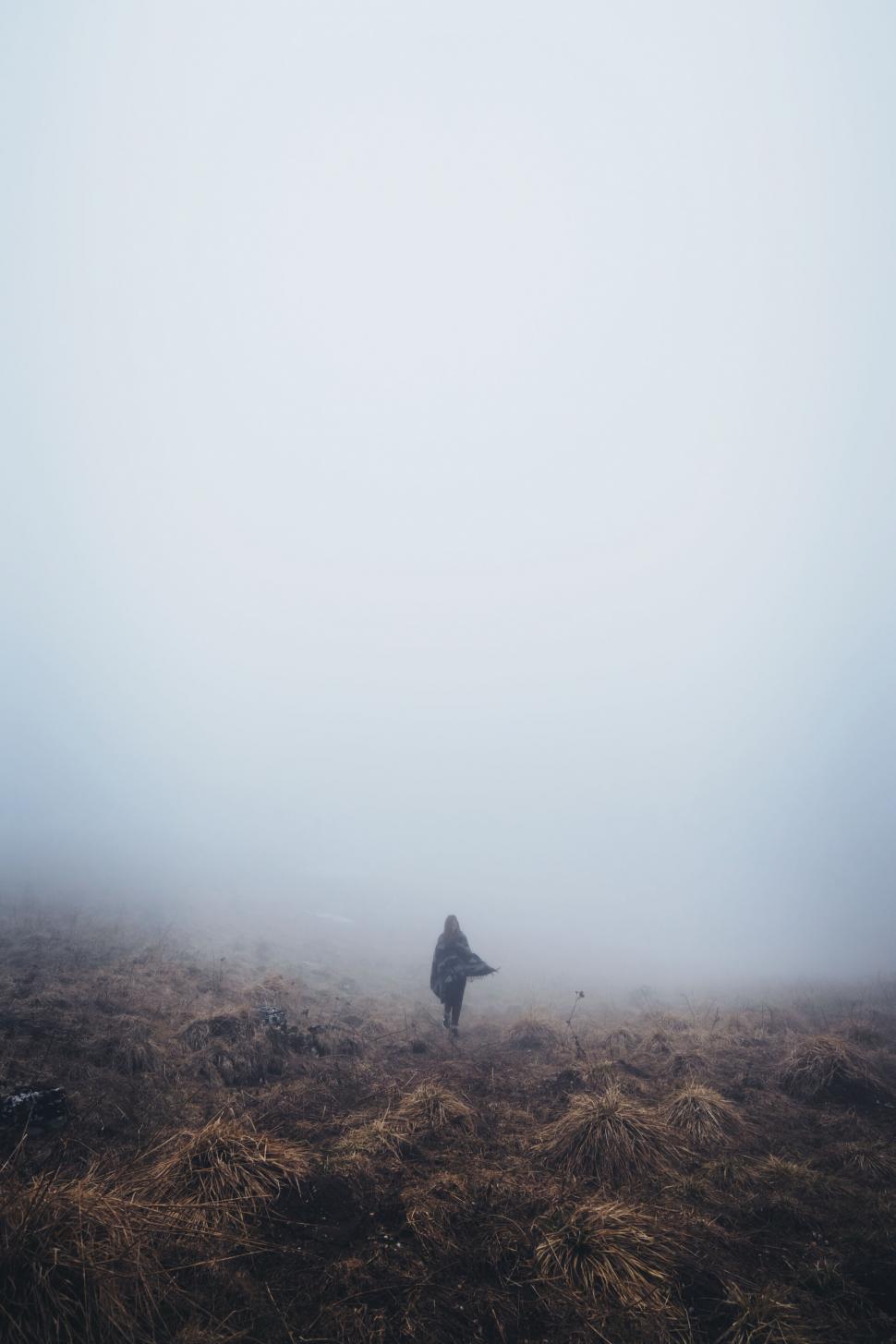 Free Image of A person walking in a foggy field 