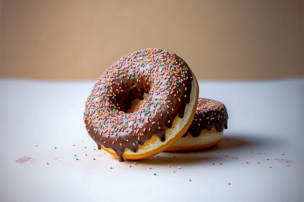 Free Image of Two donuts with chocolate frosting and sprinkles 
