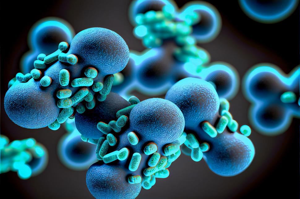 Free Image of 3D rendering of blue bacteria cells close-up 