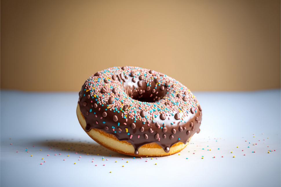 Free Image of Chocolate Sprinkled Doughnut on Neutral Background 