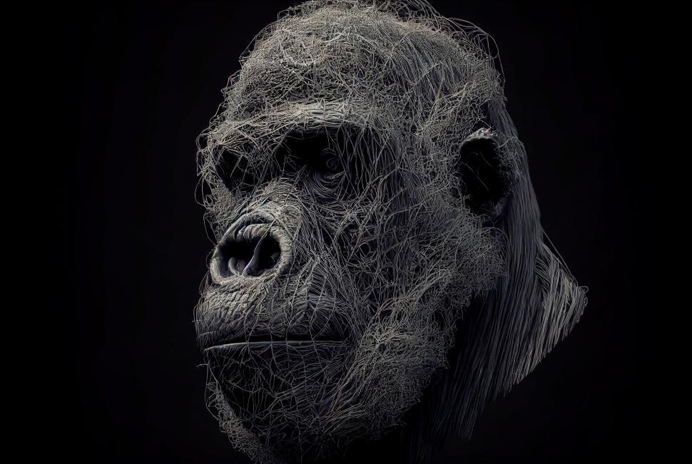 Free Image of Intricate digital wireframe of a chimpanzee 
