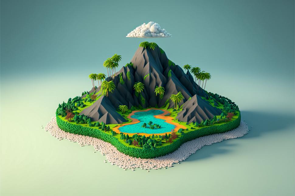 Free Image of Isolated tropical island model with palms 