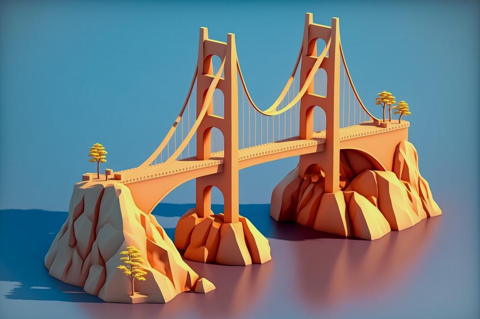 Free Image of Stylized Golden Gate Bridge in Low Poly Art 