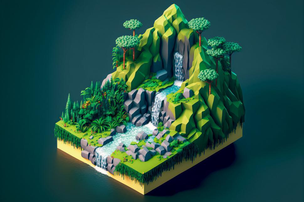 Free Image of Vibrant Low Poly Isometric Nature Scene 