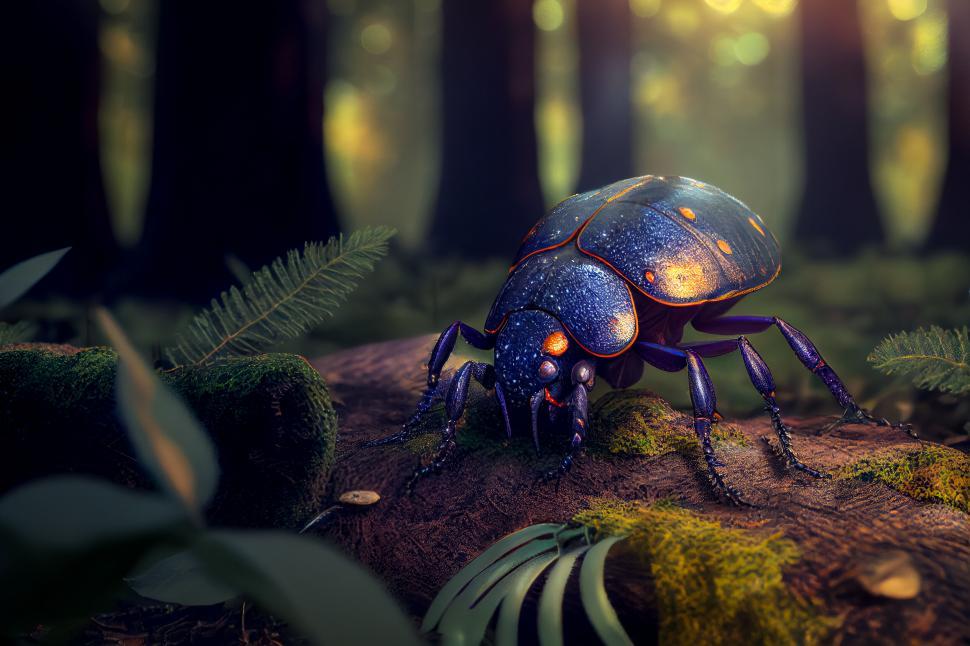 Free Image of Majestic beetle on a forest log at dusk 