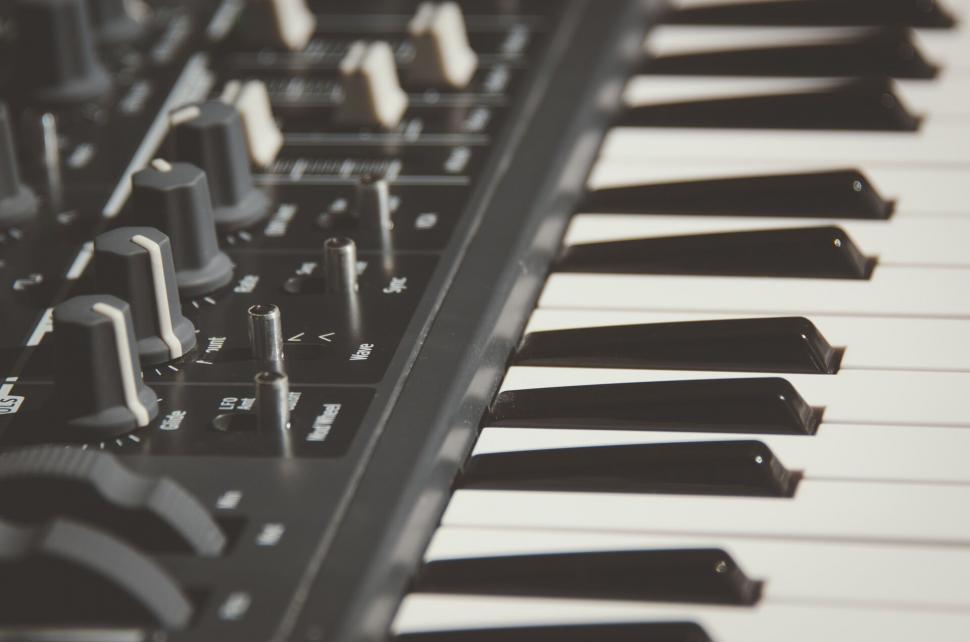 Free Image of Detail shot of a synthesizer keyboard 