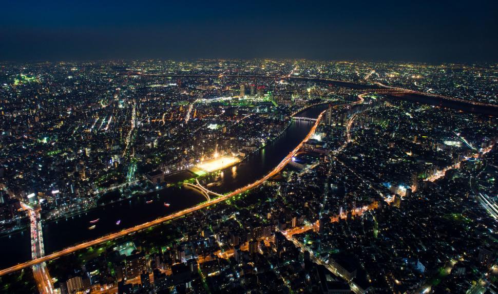 Free Image of Aerial night view of a vibrant city 