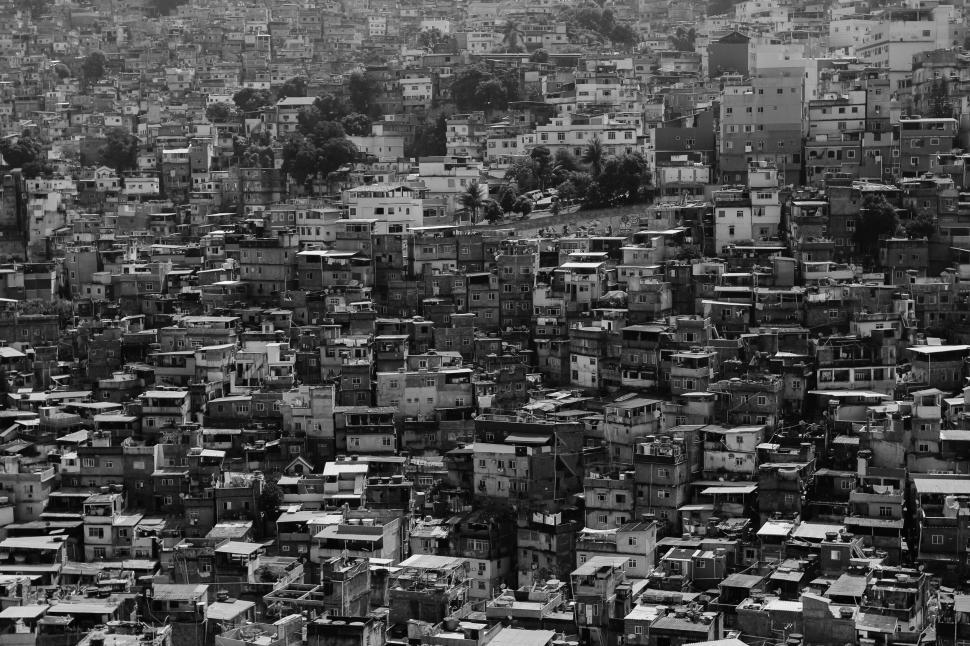 Free Image of Dense hillside favela in grayscale tones 