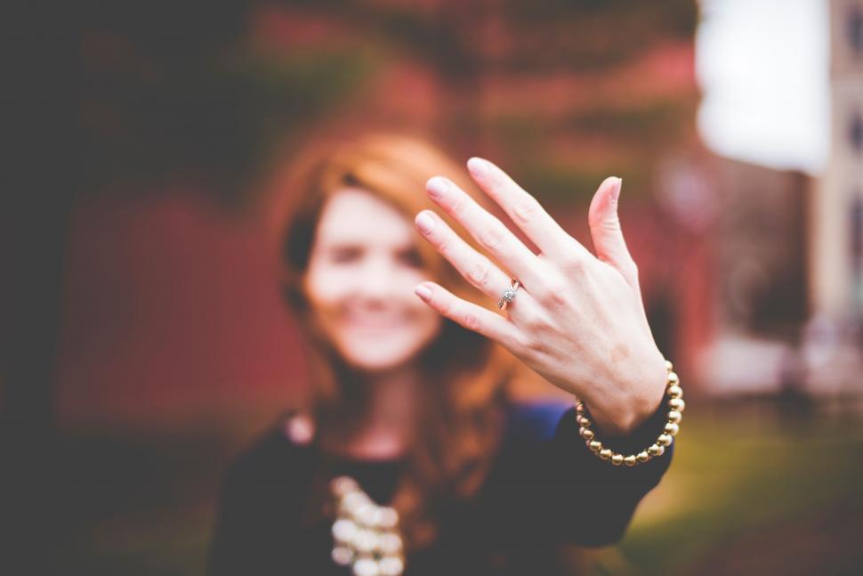 Free Image of Woman s hand displaying engagement ring 