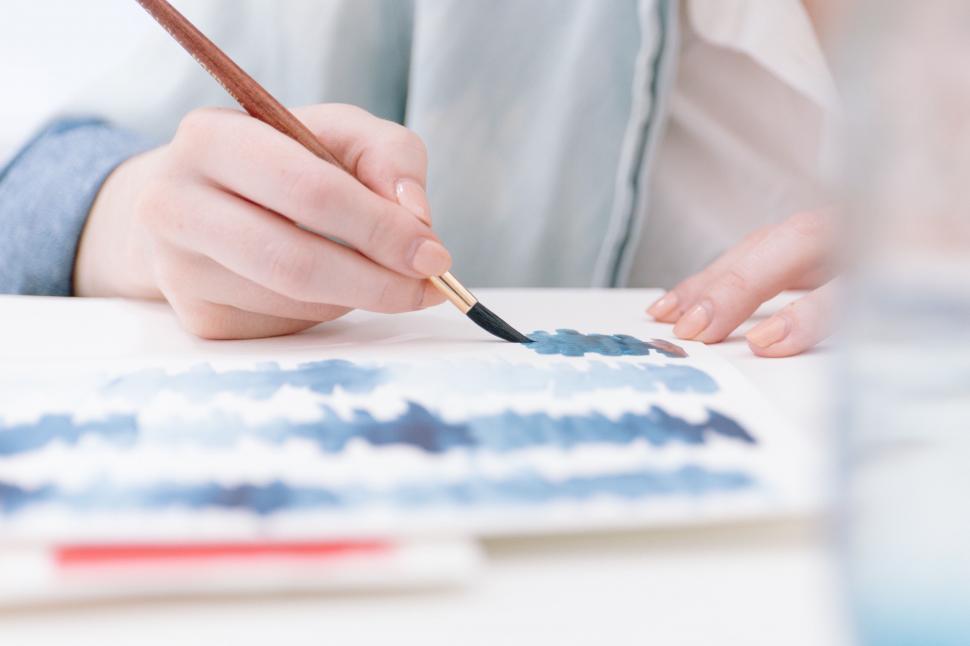 Free Image of Close-up of watercolor painting process 