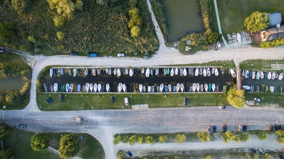 Free Image of Aerial view of busy boat parking lot 