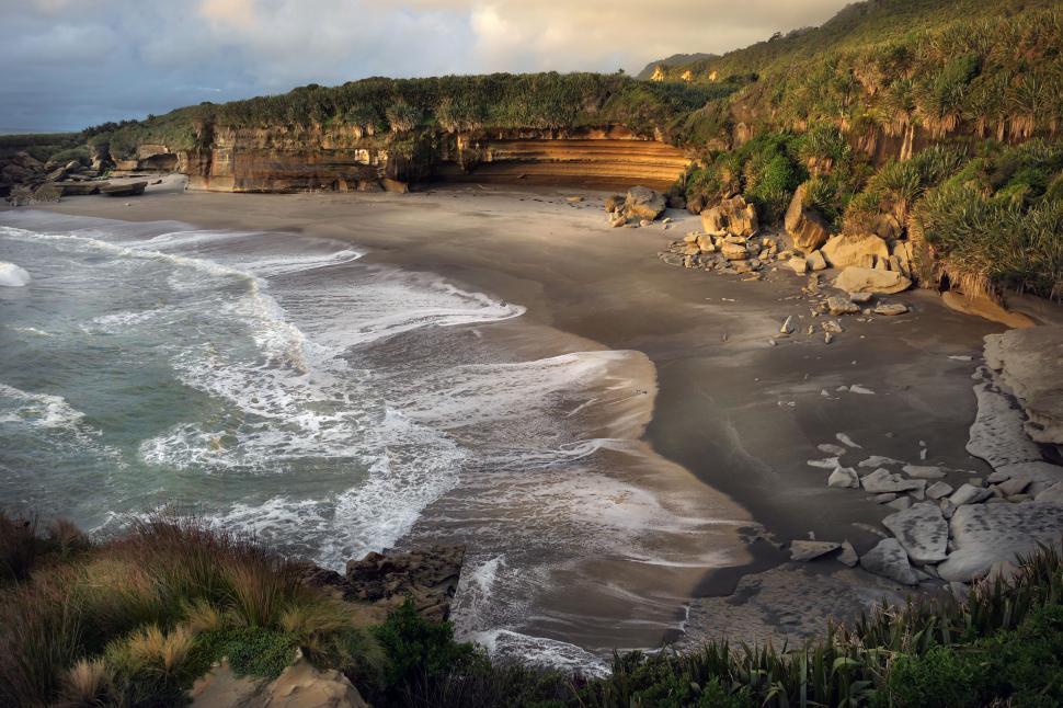Free Image of Coastal seascape with cliffs and surf beach 