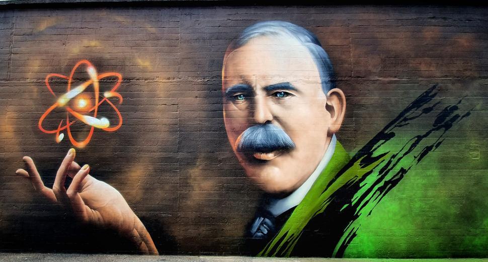 Free Image of Mural of historical figure with atom 
