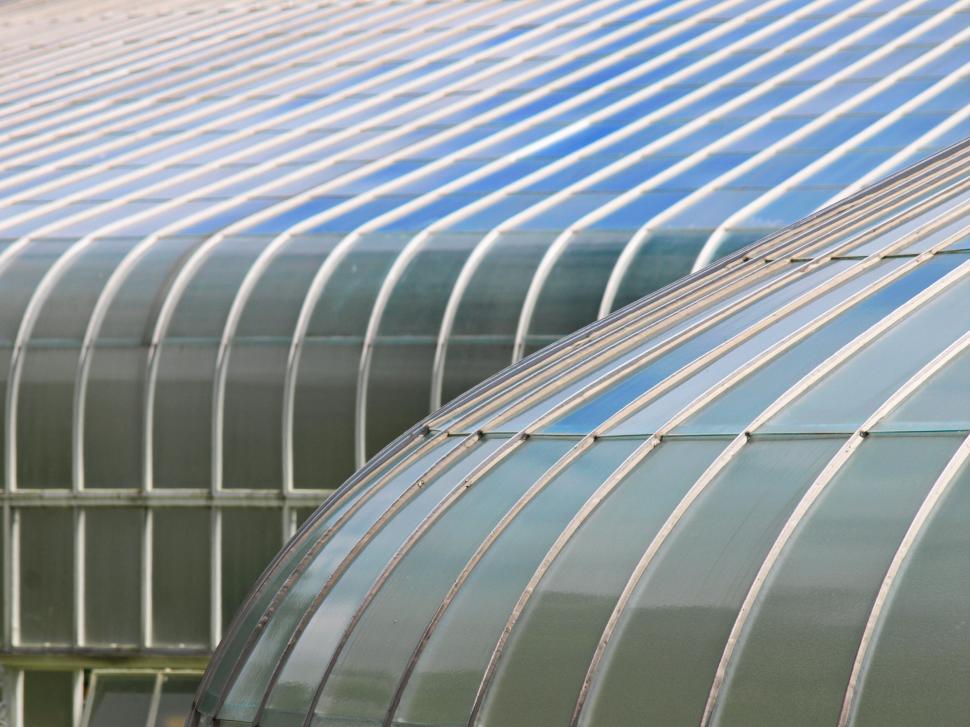 Free Image of Architectural detail of a blue ribbed glass roof 