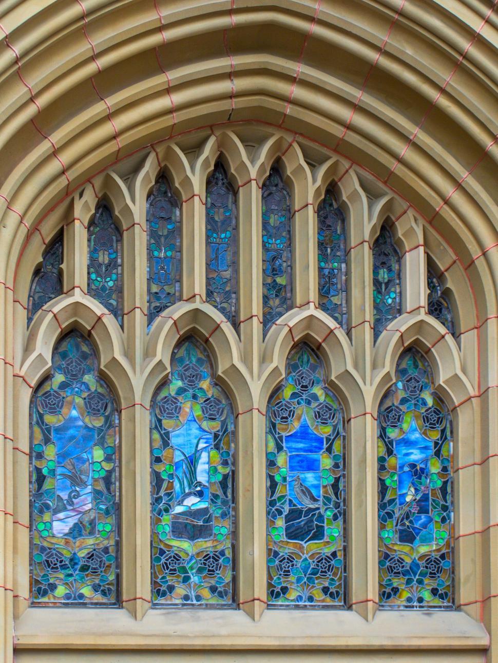 Free Image of Stained Glass Windows in a Gothic Revival Church 
