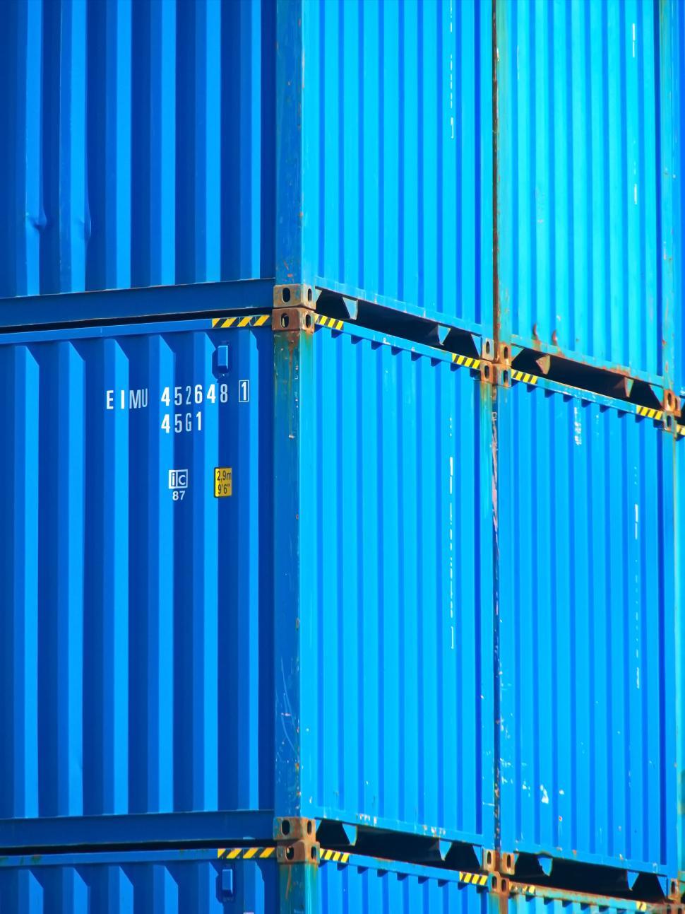Free Image of Vivid blue shipping container patterns close-up 