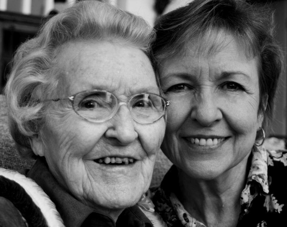Free Image of Monochrome image of smiling grandmother and daughter 
