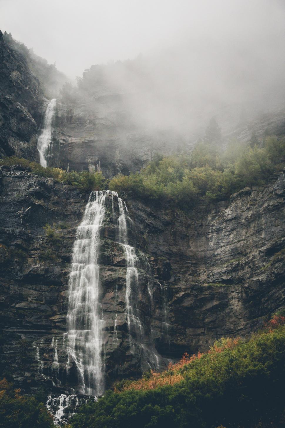 Free Image of Majestic waterfall cascading down a cliff 