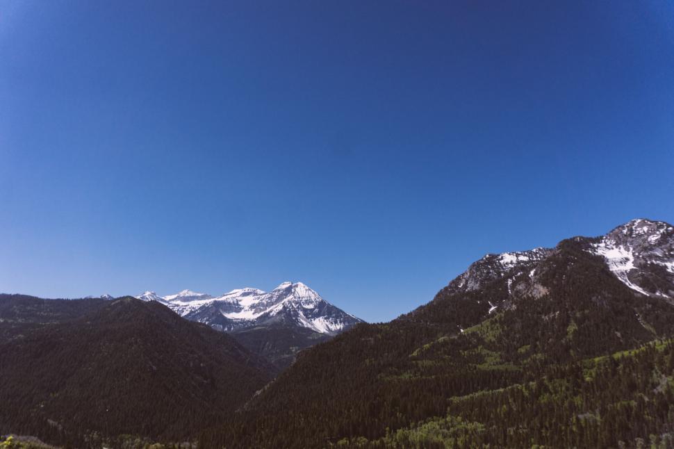 Free Image of Majestic snow-capped mountains and forest 