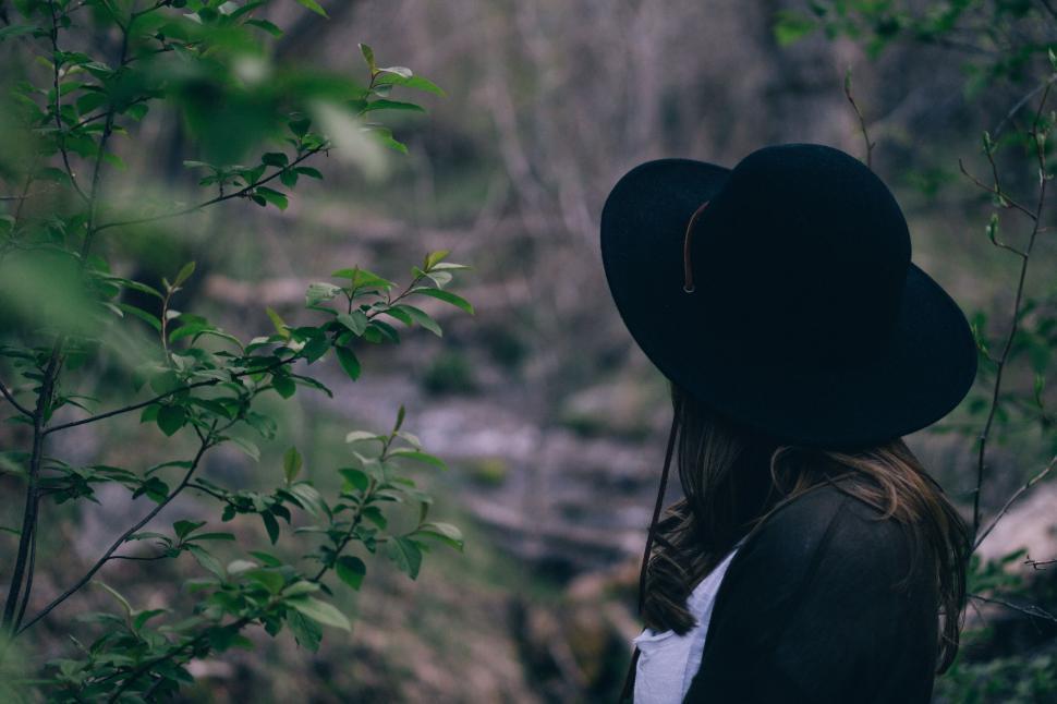 Free Image of Woman in hat looking away in forest 