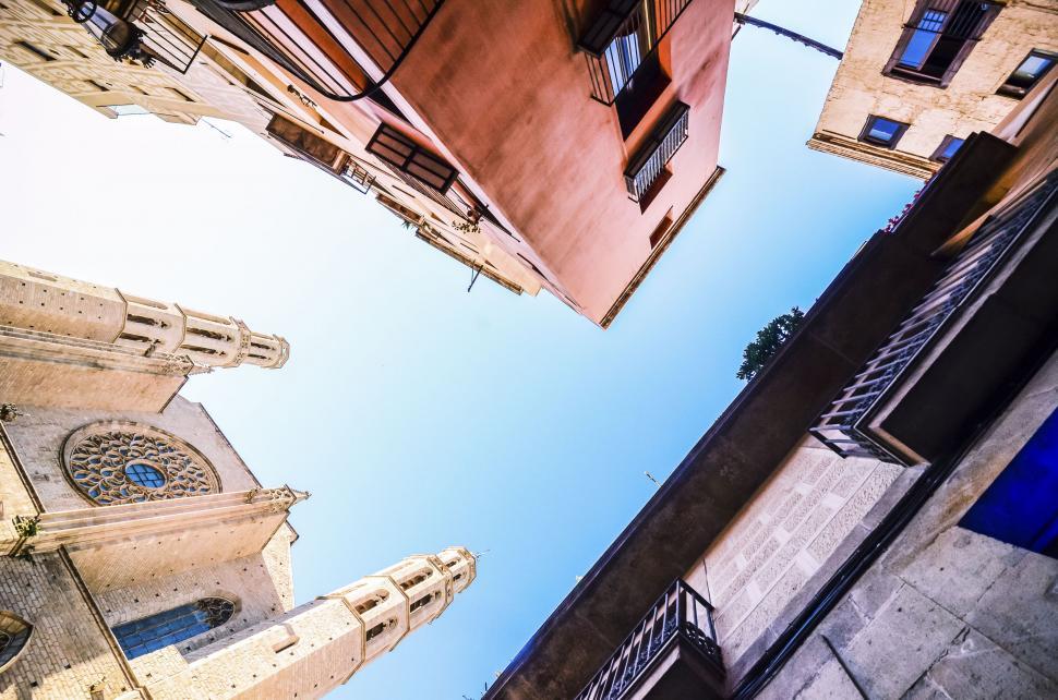 Free Image of Upward perspective of historic buildings 