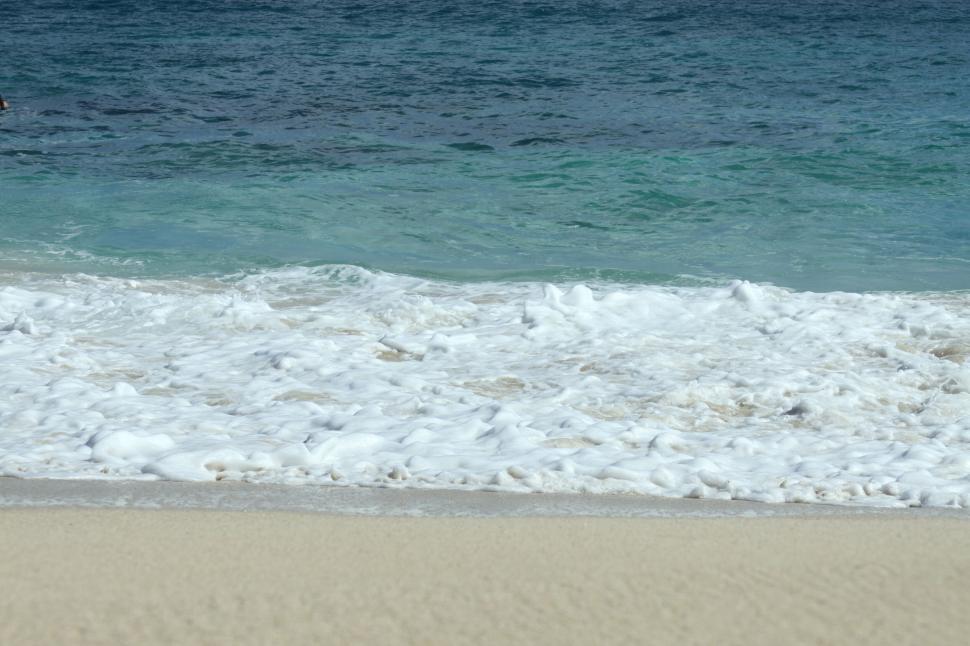 Free Image of Foamy ocean waves meeting sandy beach 