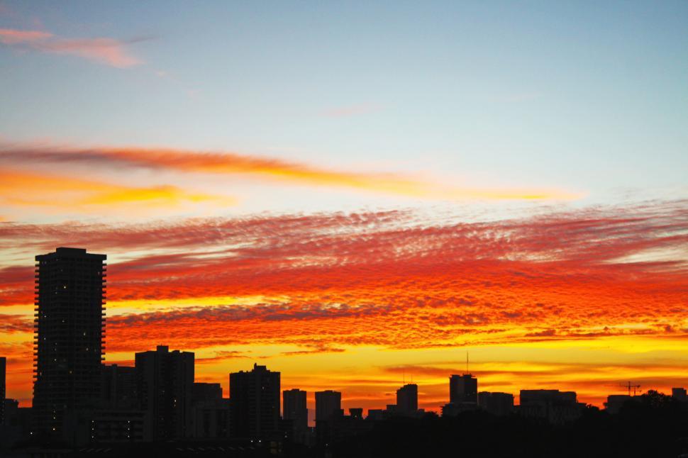 Free Image of Sunset skyline with dramatic orange clouds 