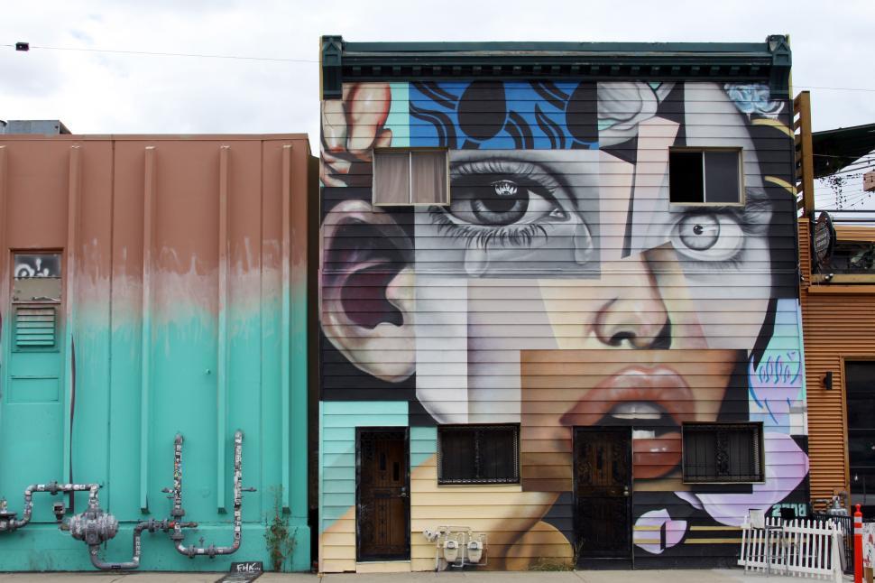 Free Image of Street mural of a woman s face on a building 