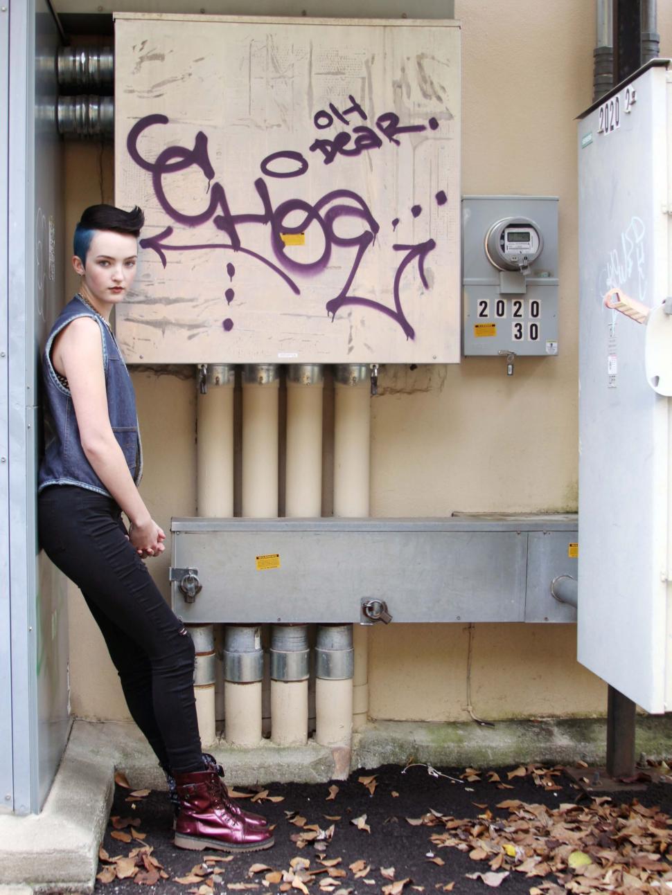 Free Image of Urban style model posing by graffiti wall 