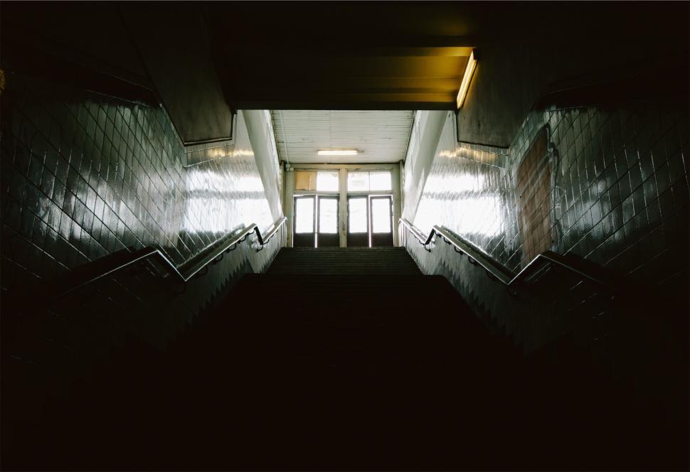 Free Image of Empty subway stairway leading to light 