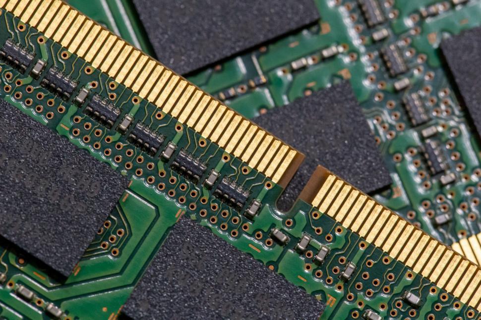 Free Image of Close-up of computer memory RAM components 