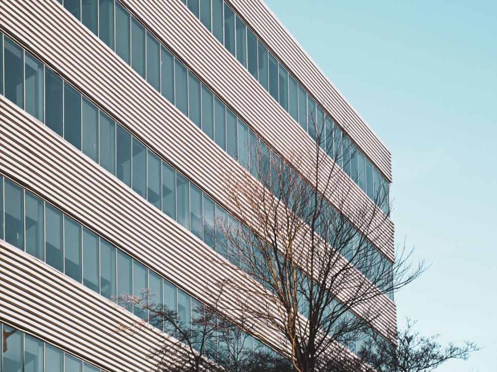 Free Image of Modern office building with geometric windows 